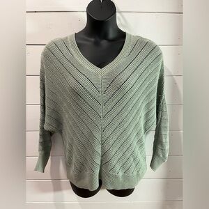 💚OPEN KNIT CHEVRON SWEATER – Light Sage Green (L)